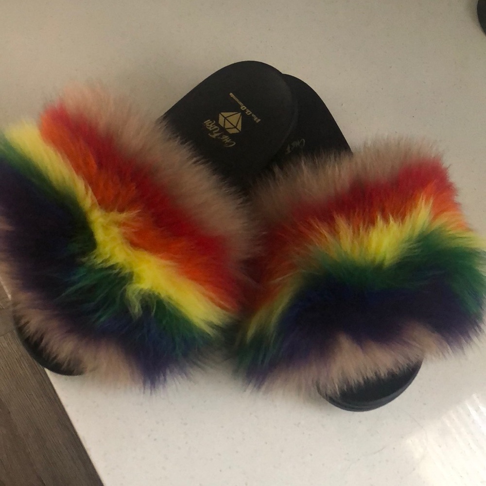 Style: Taste The Rainbow 100% Real Fox Fur Slides